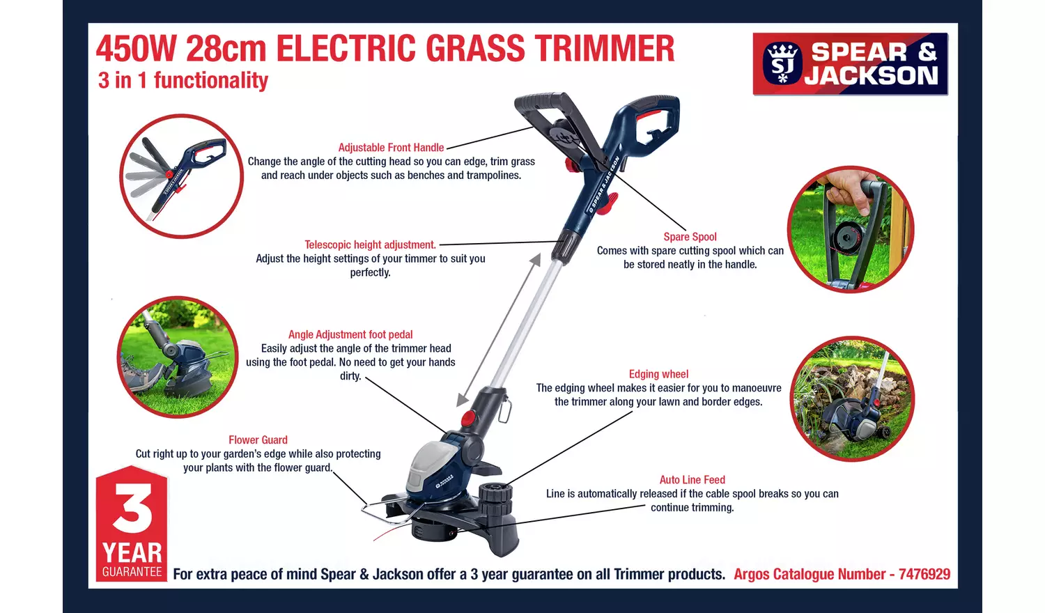 Spear & Jackson 28cm Corded Grass Trimmer - 450W