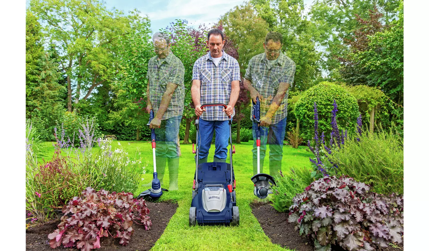 Spear & Jackson Cordless 34cm Lawnmower & 25cm Grass Trimmer