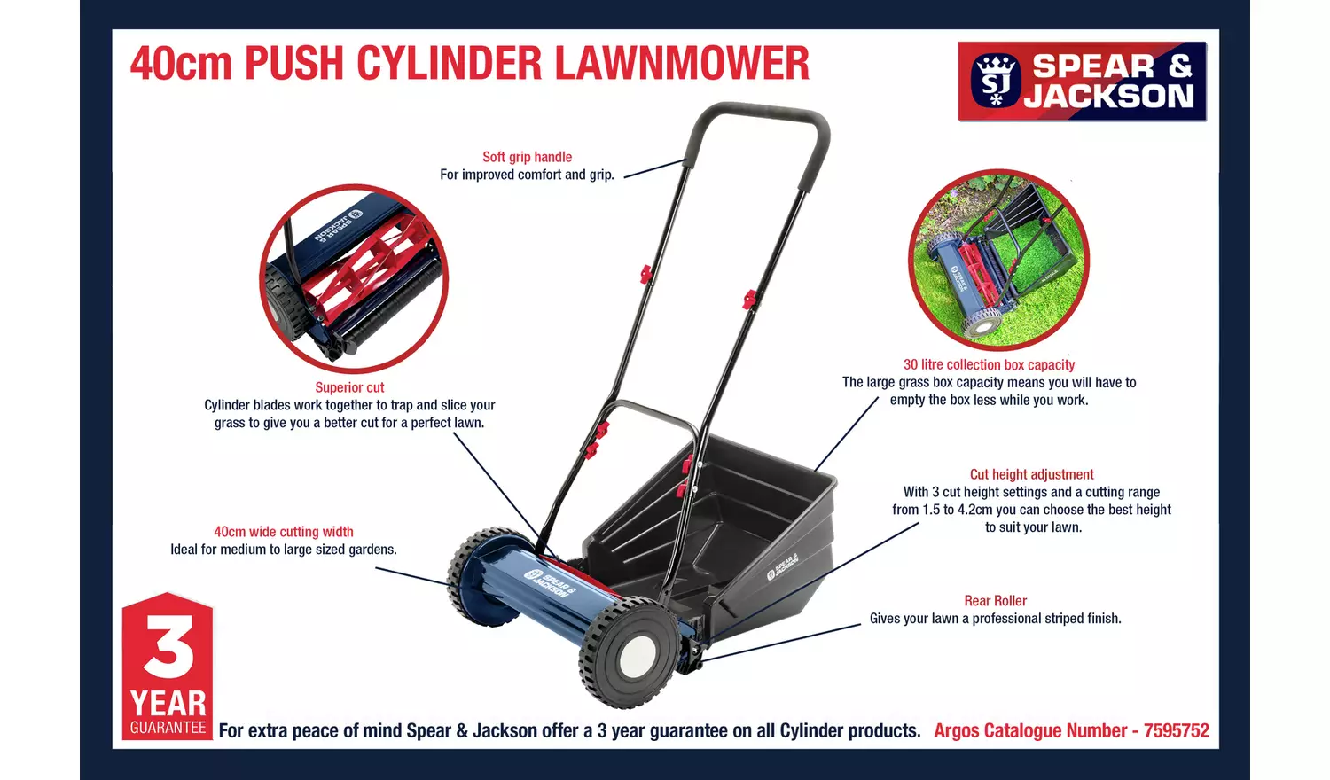 Spear & Jackson 40cm Hand Push Cylinder Lawnmower