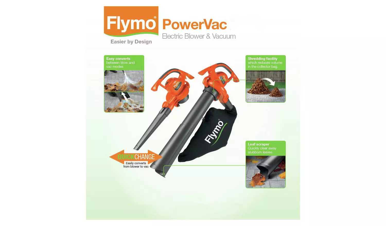 Flymo PowerVac Corded Leaf Blower and Garden Vac - 3000W