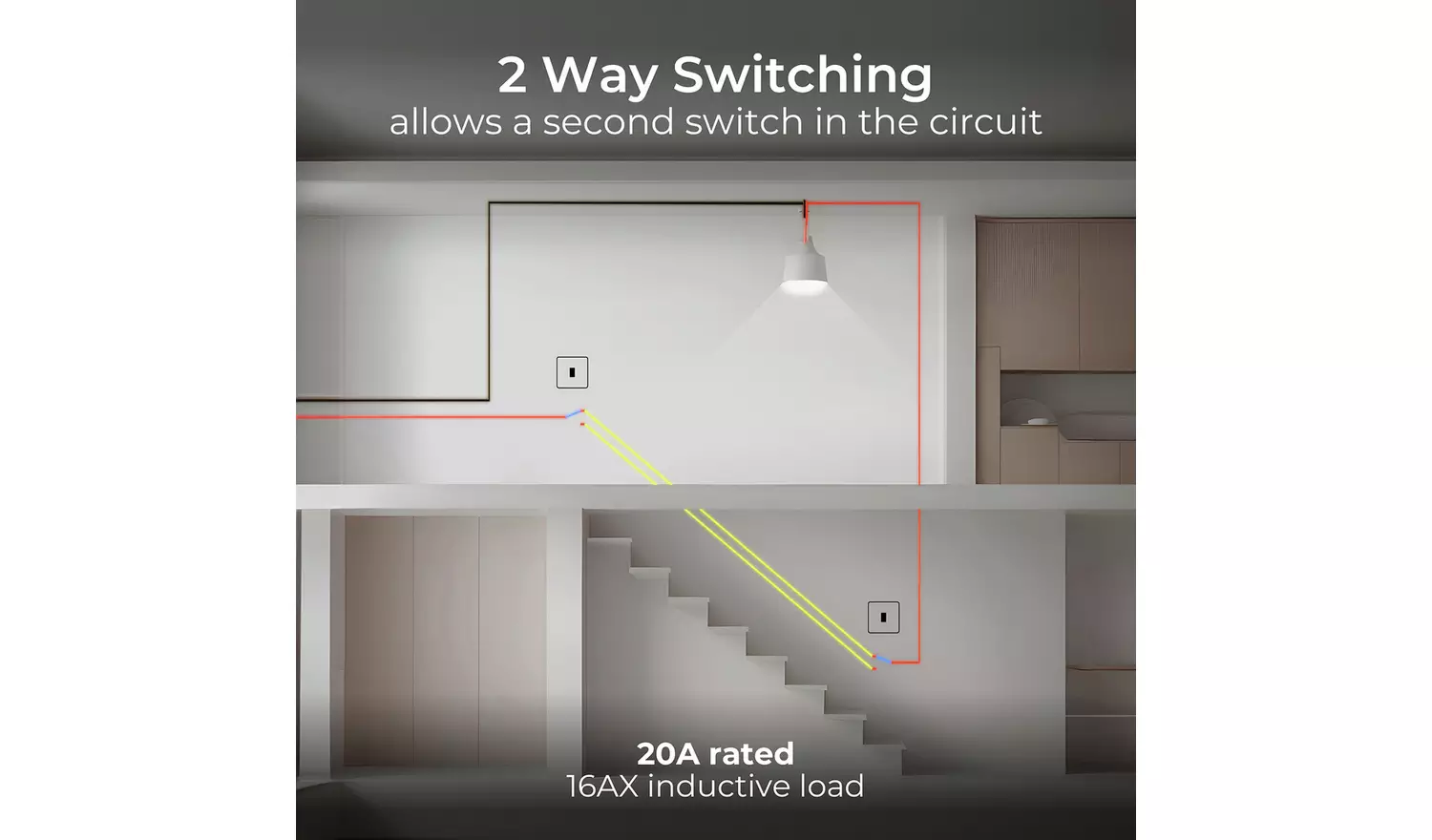 BG Nexus 20A Single Wall Light Switch 2 Way - Brushed Steel