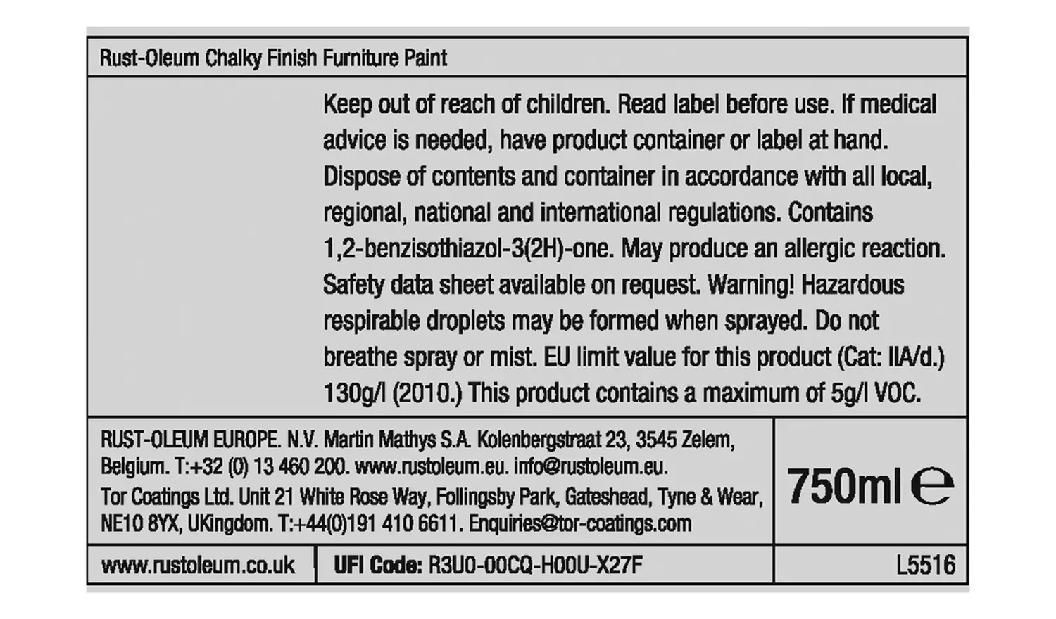 Rust-Oleum Chalky Furniture Matt Paint 750ml - Flint