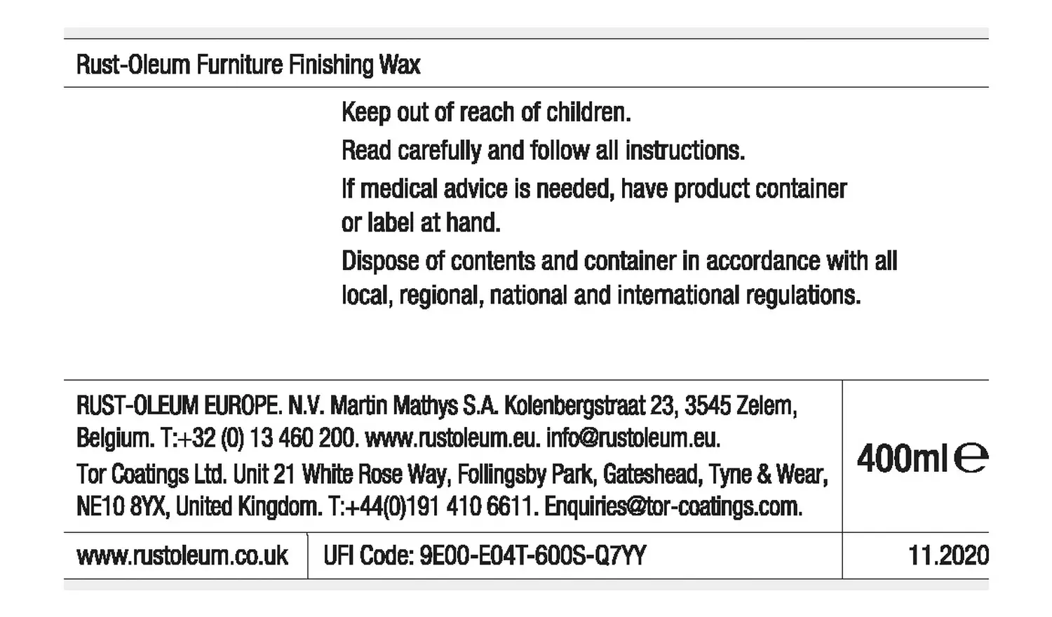 Rust-Oleum Finishing Wax Matt Paint 400ml - Clear