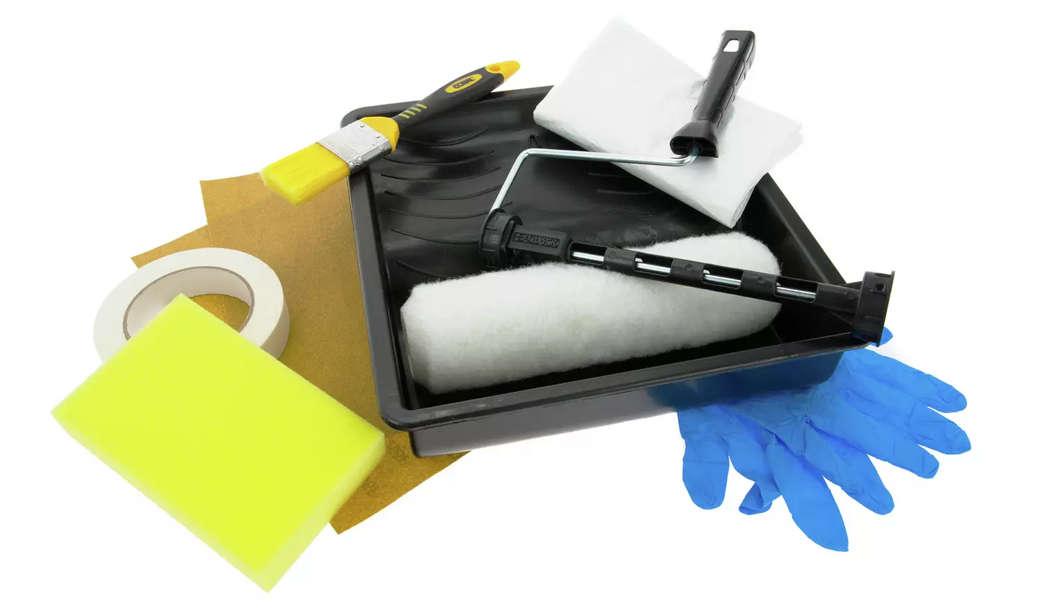 Coral Paint Roller, Brush, and Preparation Set.