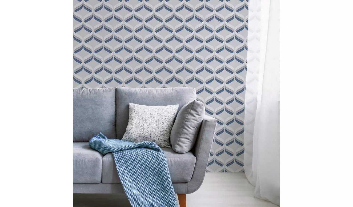 Fresco Retro Ogee Grey and Navy Wallpaper