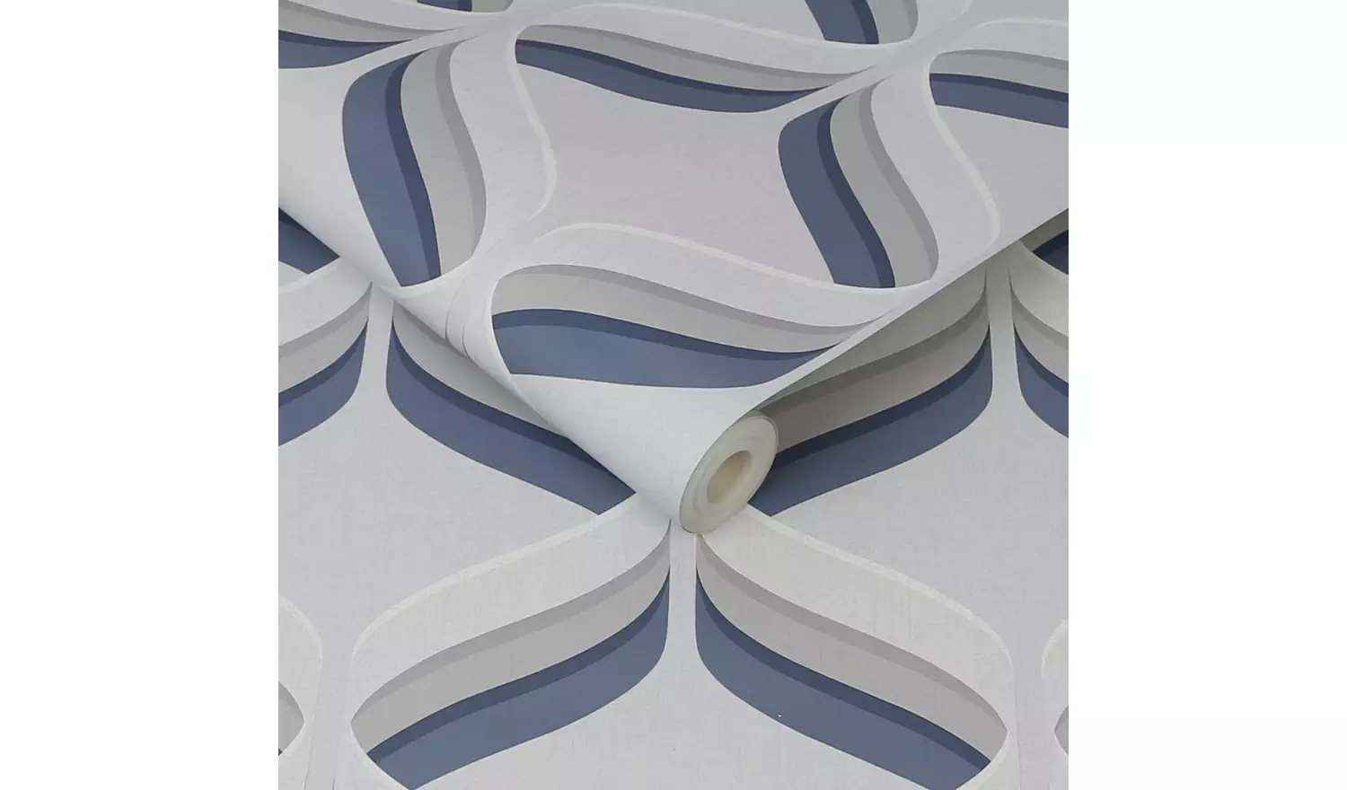 Fresco Retro Ogee Grey and Navy Wallpaper