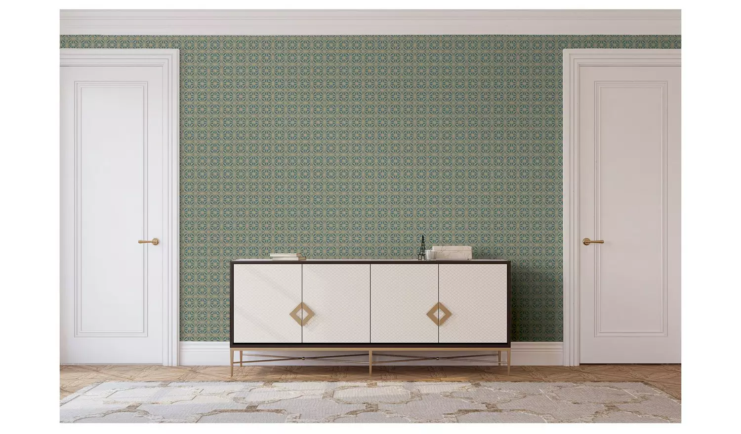 Arthouse Moorish Mosaic Teal Gold Wallpaper