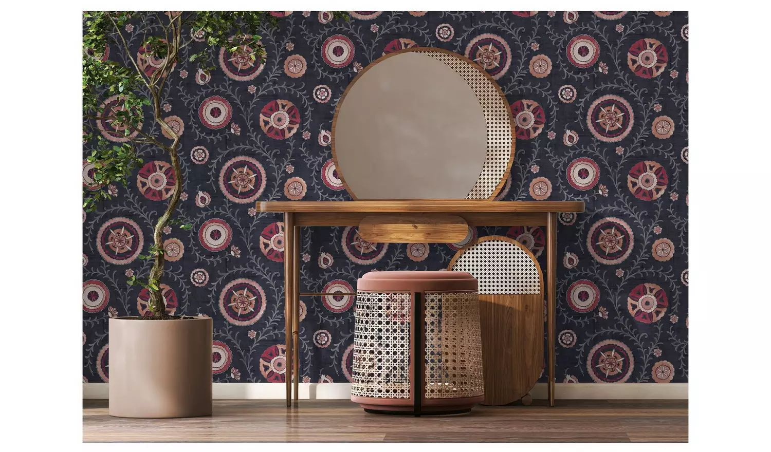 Esselle Home Nahlia Trail Navy Blue Wallpaper