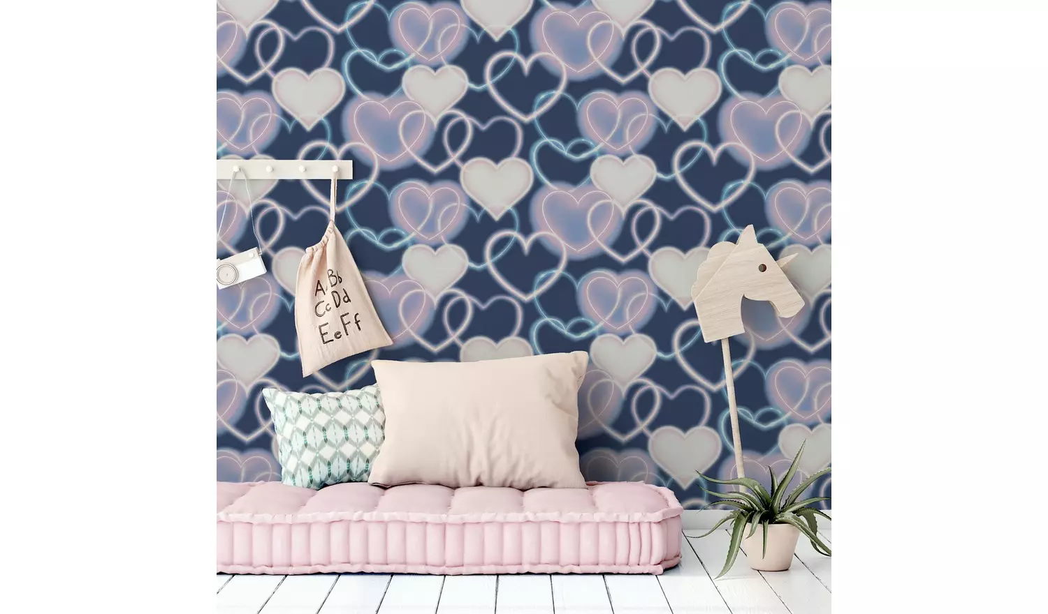 Arthouse Neon Style Heart Navy Pink Wallpaper