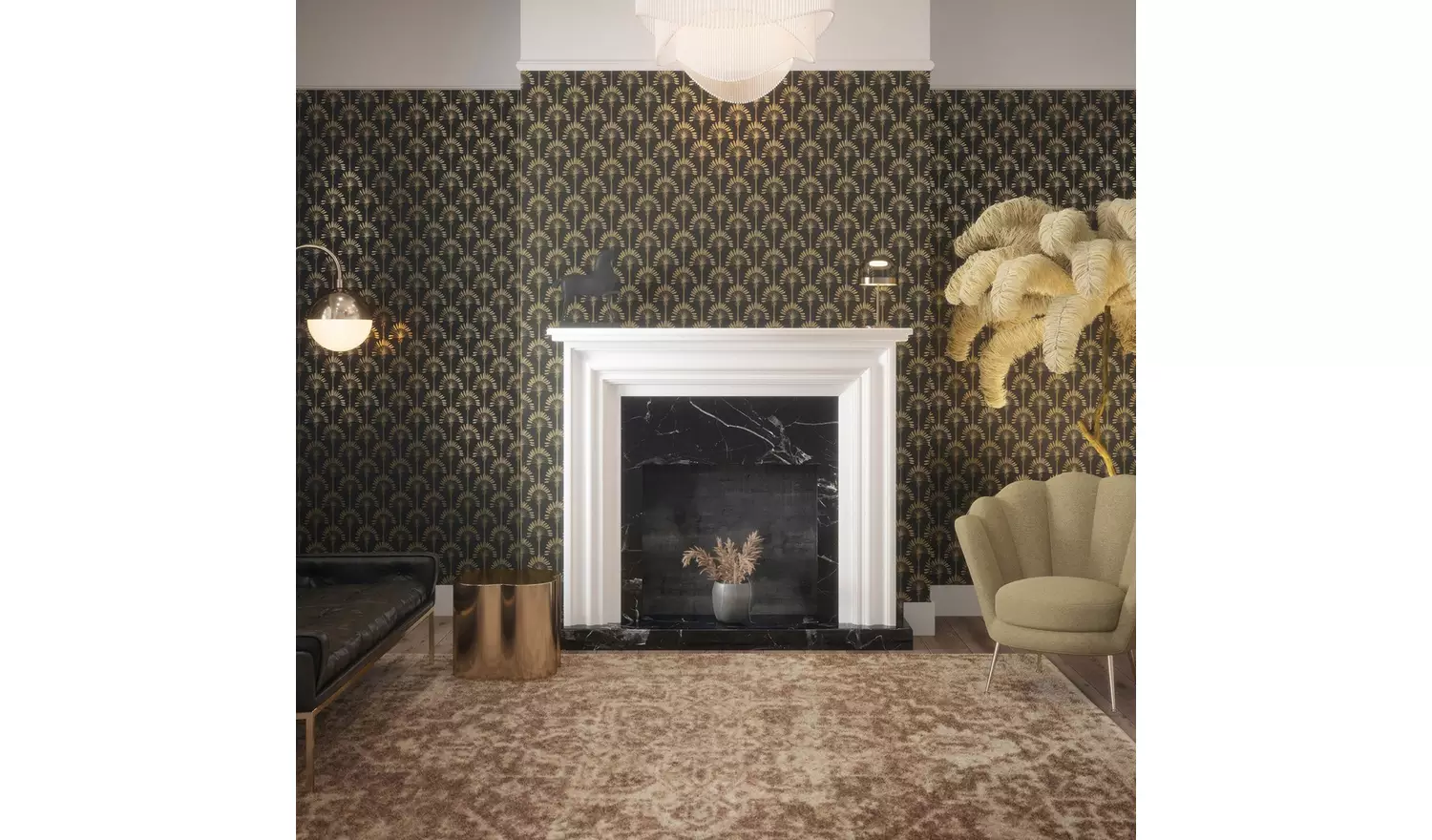 Arthouse Palm Palace Black Wallpaper