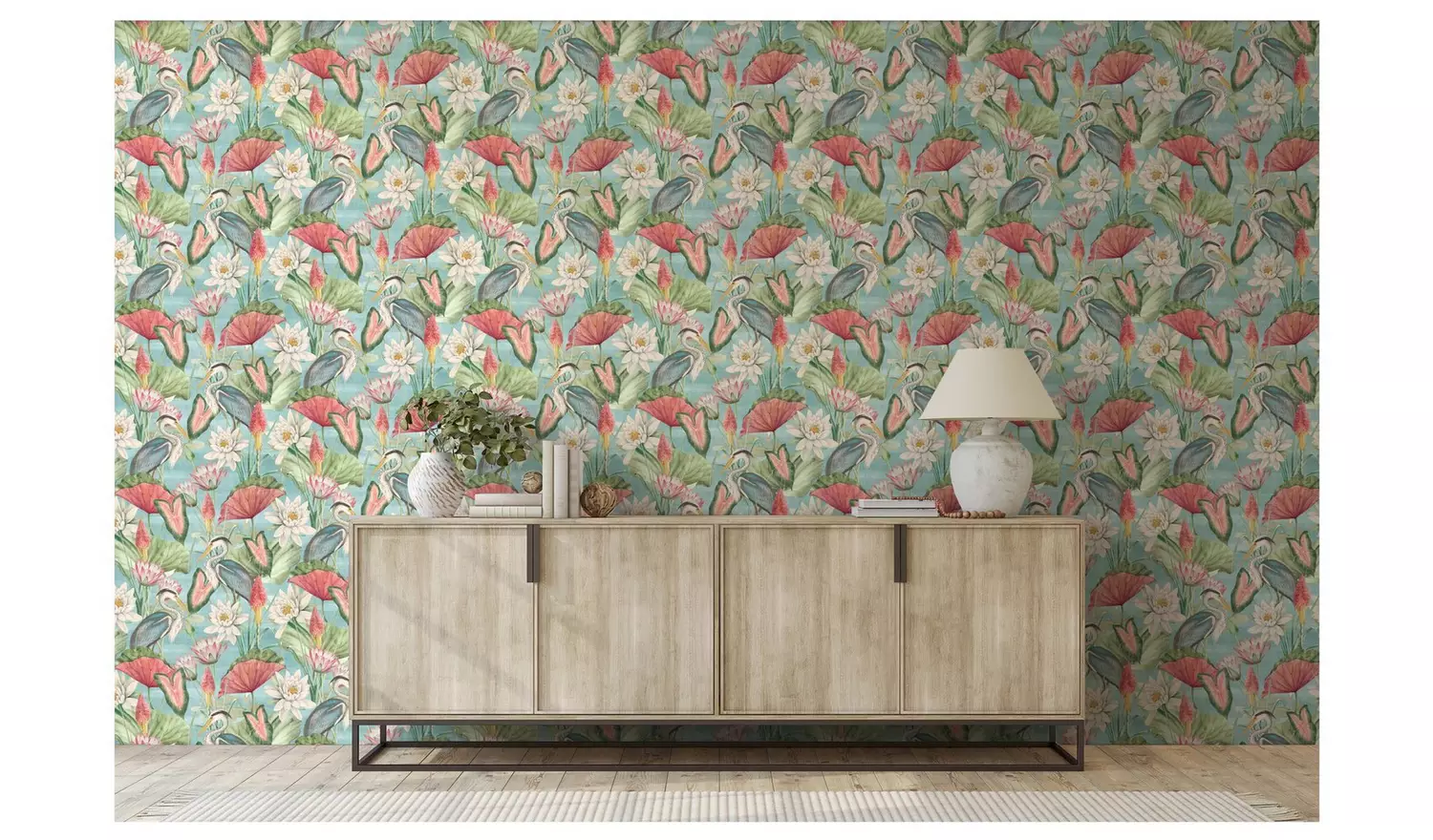 Esselle Home Waterlily Lake Soft Blue Wallpaper