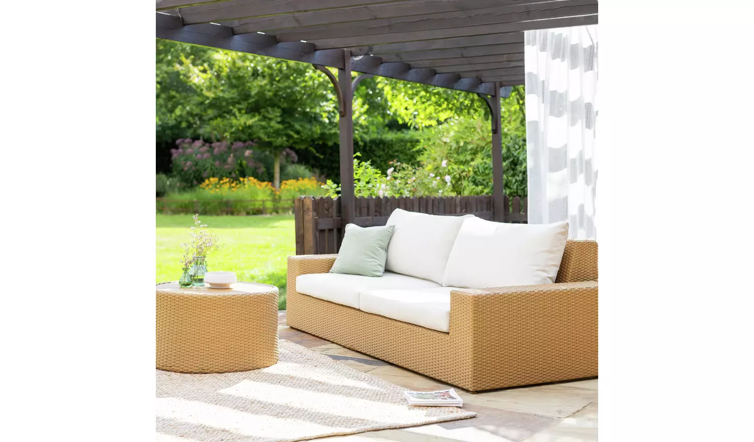 Habitat June 3 Seater Rattan Effect Garden Sofa Set - Brown