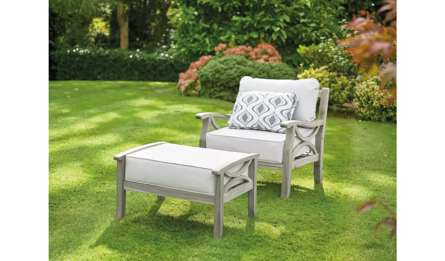 Greenhurst Sorrento Wooden Garden Chair with Stool - Grey