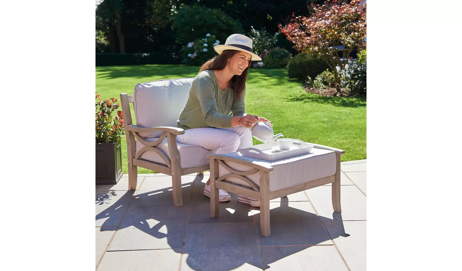 Greenhurst Sorrento Wooden Garden Chair with Stool - Grey