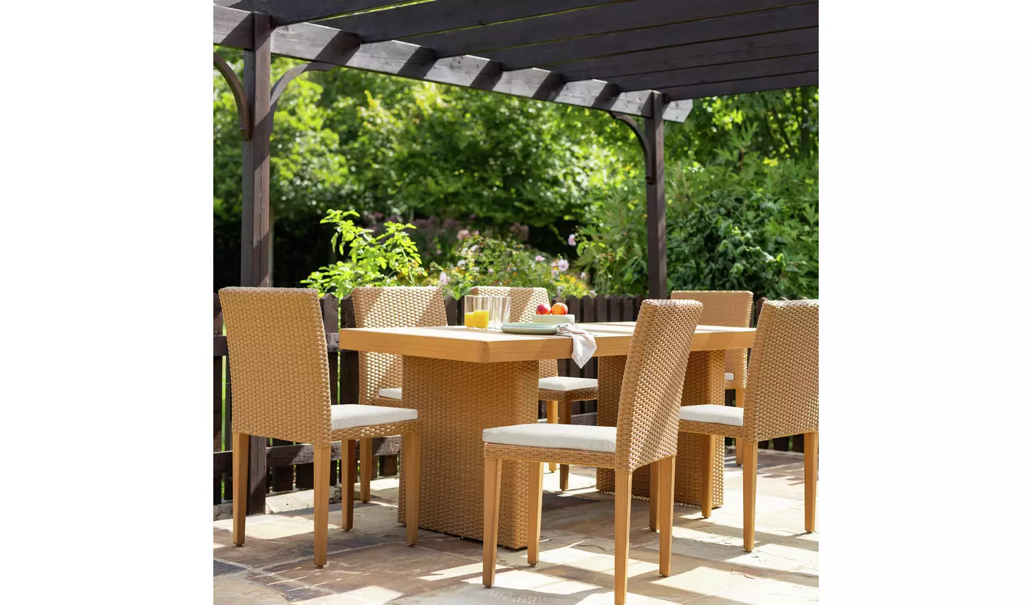 Habitat June 6 Seater Rattan Effect Patio Set - Brown
