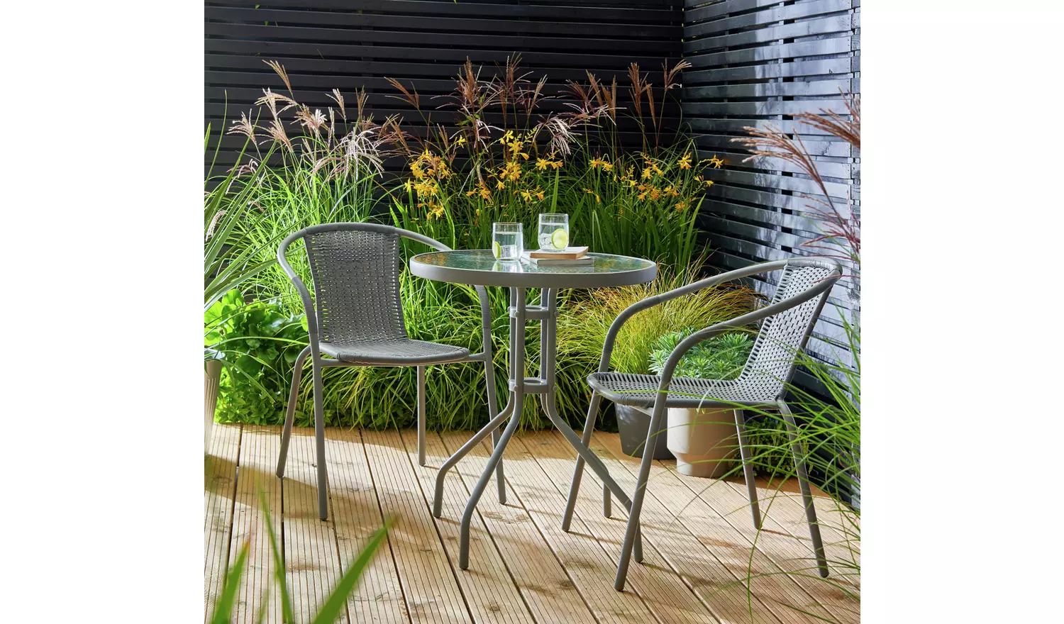 Argos Home 2 Seater Rattan Effect Garden Bistro Set - Grey