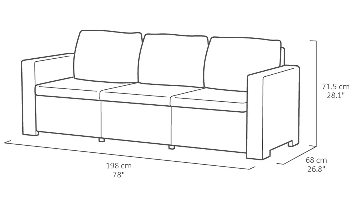 Keter California 3 Seater Mini Garden Corner Sofa Set - Grey