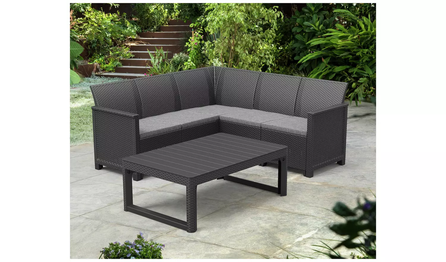 Keter Elodie 5 Seater Rattan Effect Garden Corner Sofa Set