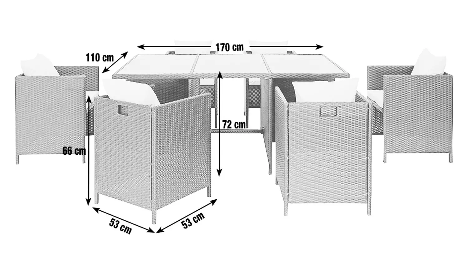 Argos Home Cube 6 Seater Rattan Effect Patio Set - Black