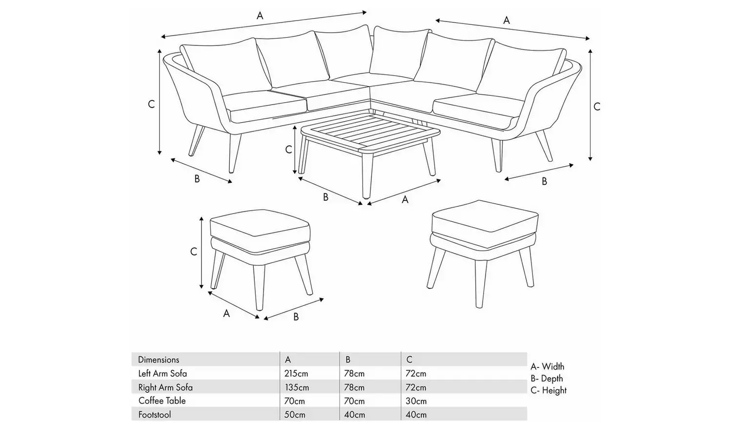 Pacific Cabon 8 Seater Rattan Effect Garden Corner Sofa Set