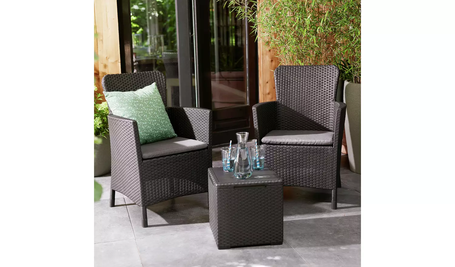 Keter Miami 2 Seater Rattan Effect Garden Bistro Set - Grey