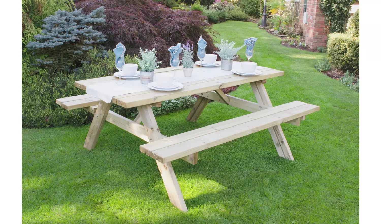 Forest Garden 8 Seater Wooden Rectangular Picnic Table