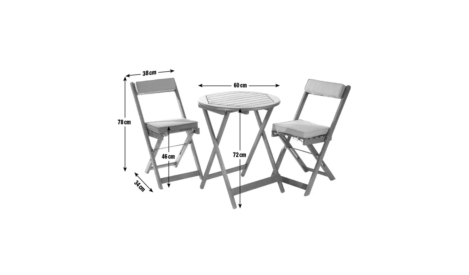 Greenhurst 2 Seater Folding Wooden Garden Bistro Set-White