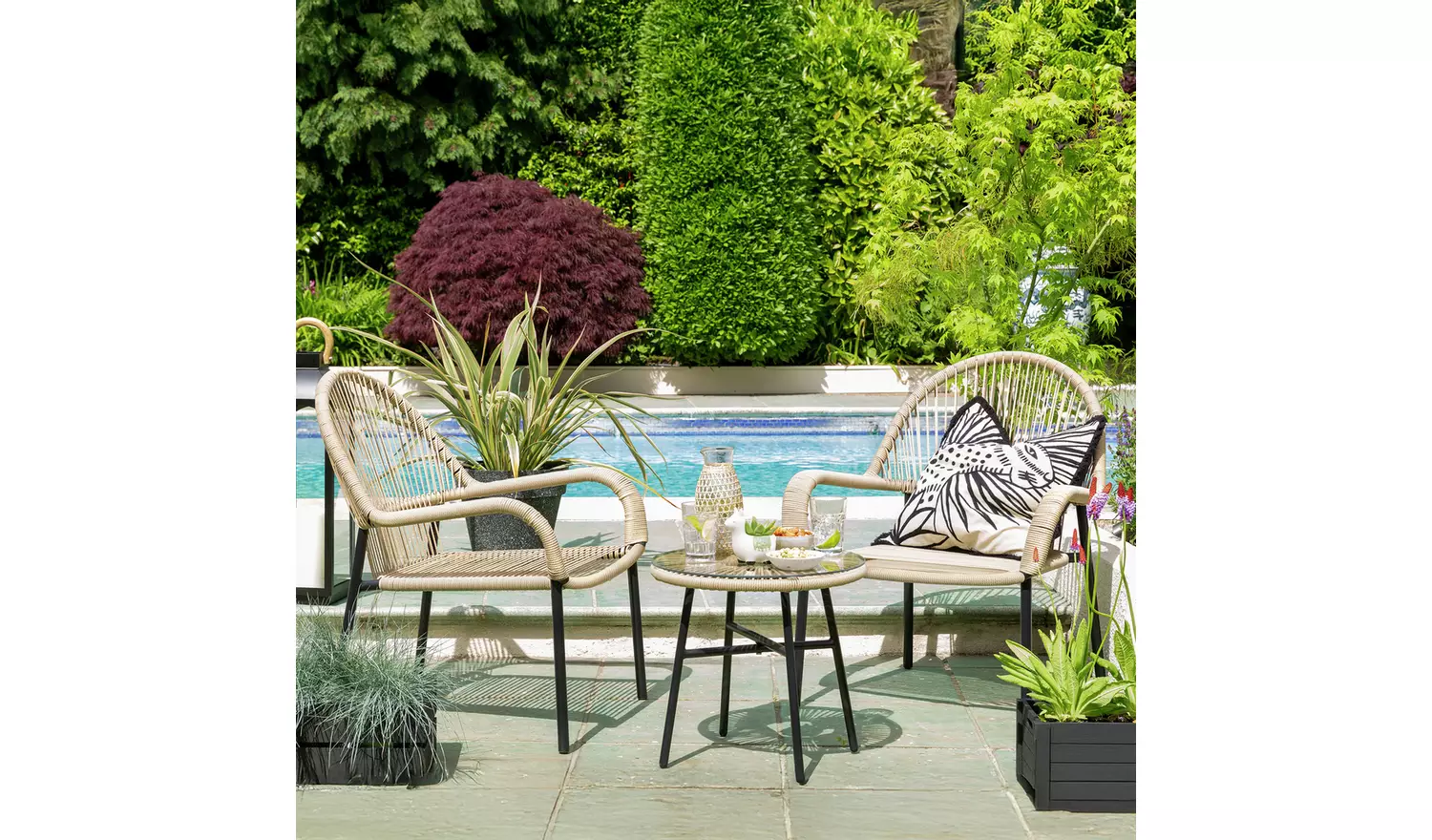 Habitat Java 2 Seater Metal Garden Bistro Set - Natural