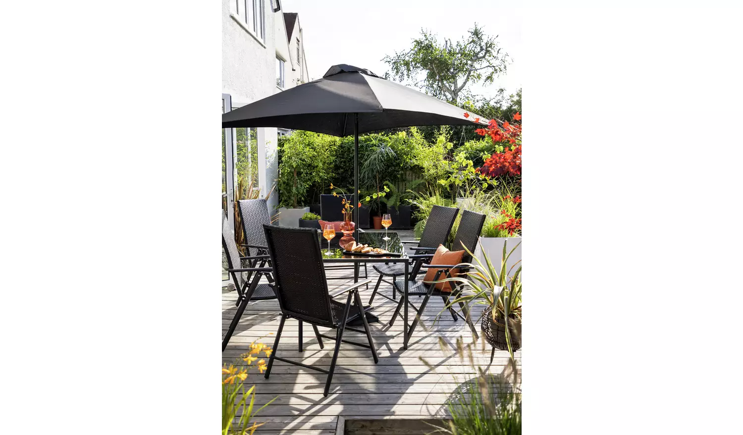 Argos Home Hereford Folding 6 Seater Metal Patio Set - Black