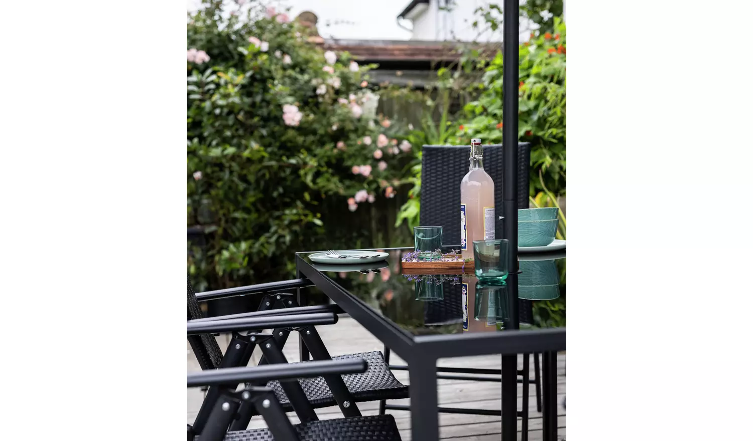 Argos Home Hereford Folding 6 Seater Metal Patio Set - Black