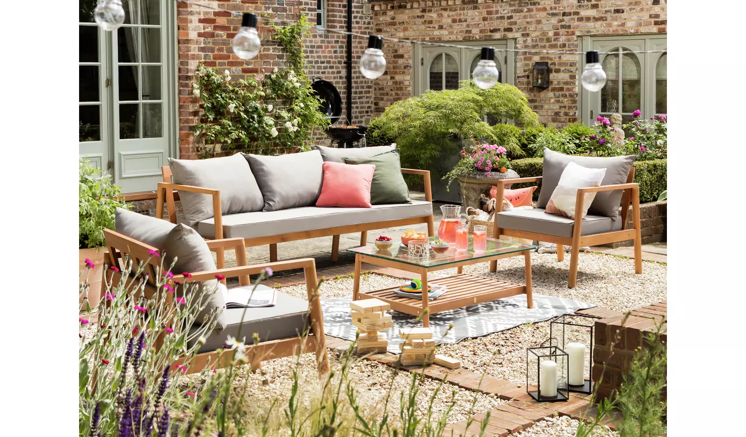 Habitat Hanson 5 Seater Wooden Garden Sofa Set - Grey