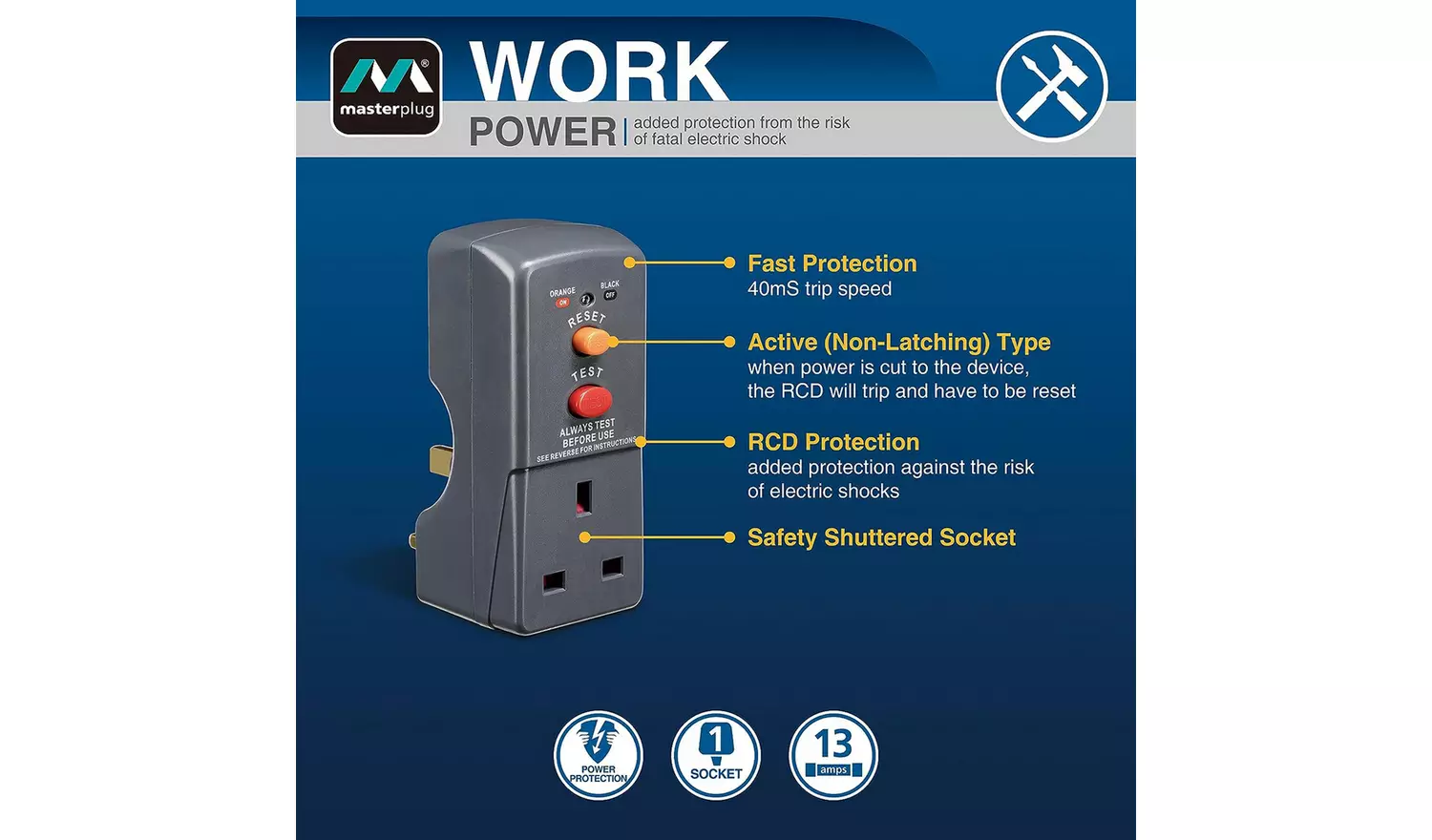 Masterplug RCD 1 Socket Adapter
