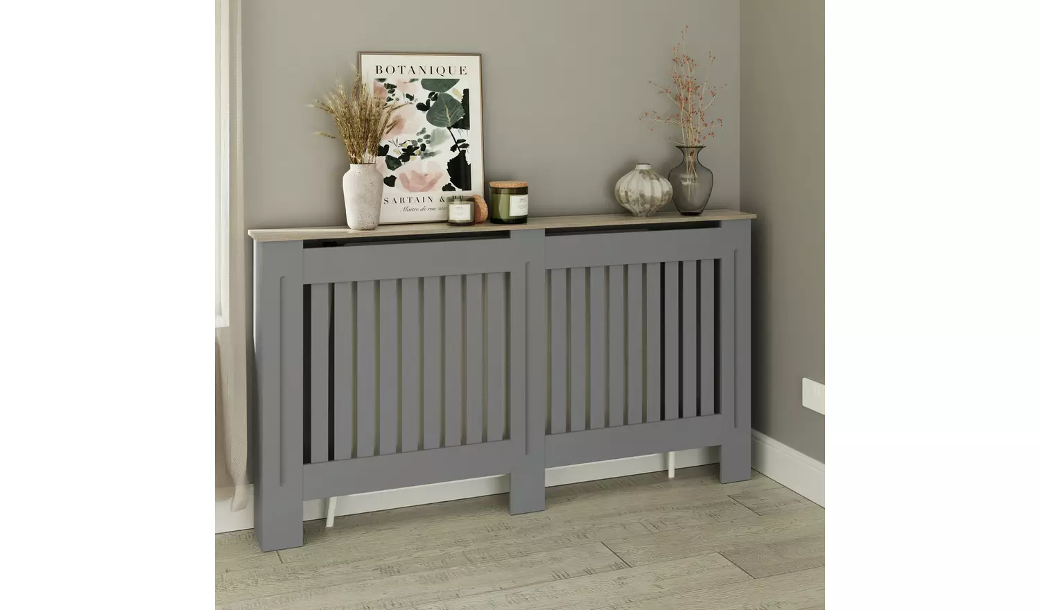 GFW Longslow Large Radiator Cover - Grey & Oak