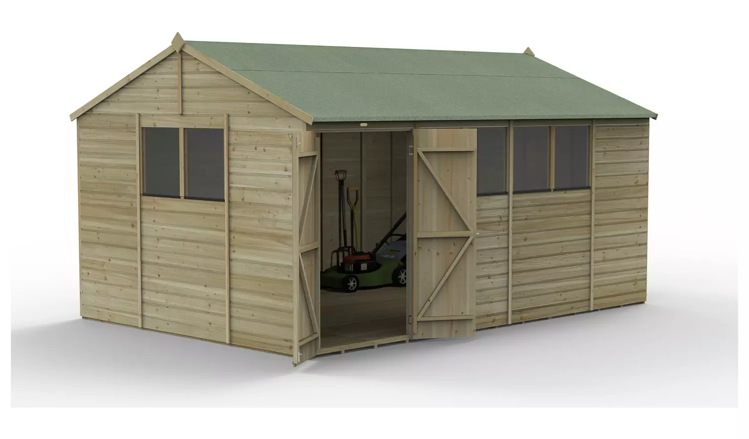 Forest Beckwood Shiplap 6 Windows Reverse Apex Shed 15x10ft