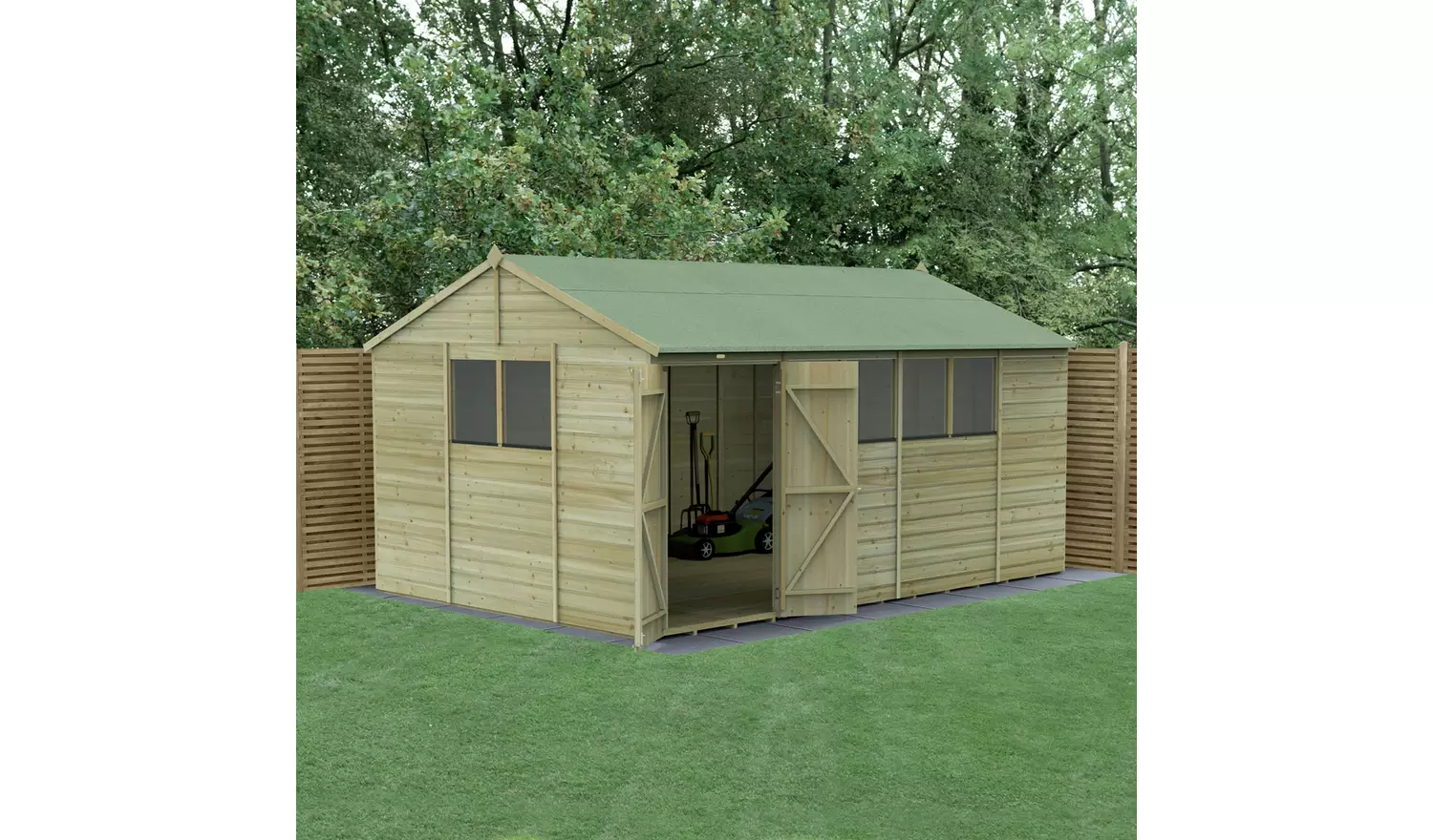 Forest Beckwood Shiplap 6 Windows Reverse Apex Shed 15x10ft