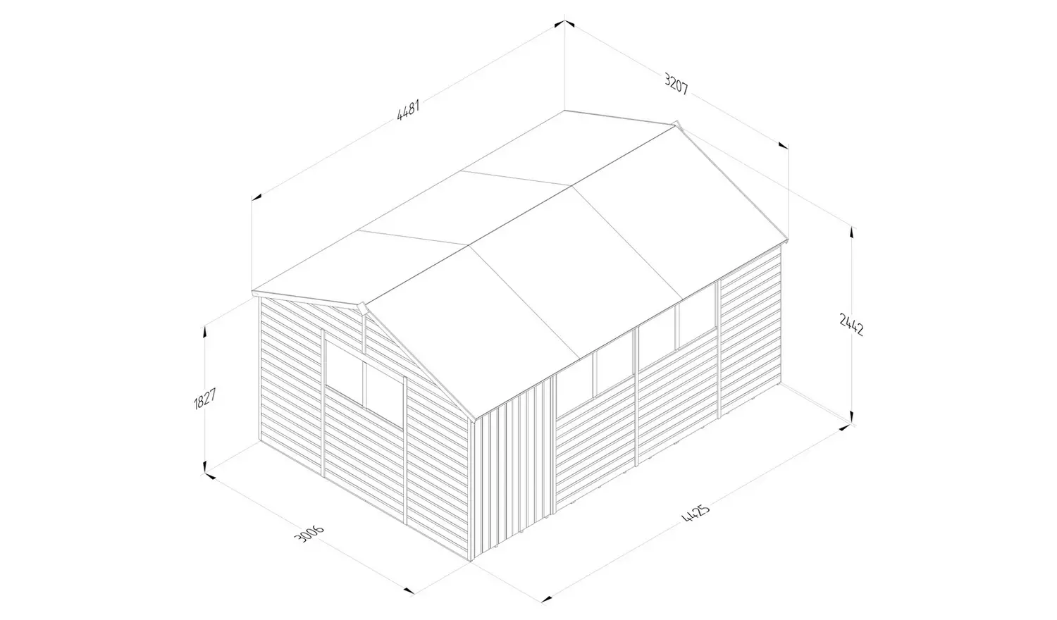 Forest Beckwood Shiplap 6 Windows Reverse Apex Shed 15x10ft