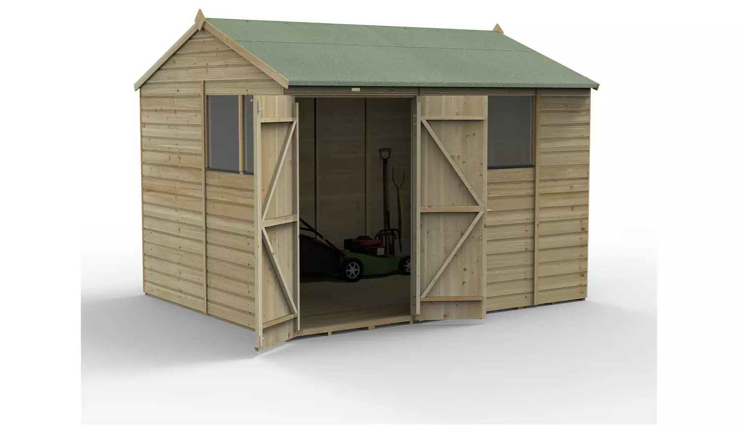 Forest Beckwood Shiplap 4 Windows Reverse Apex Shed - 10x8ft