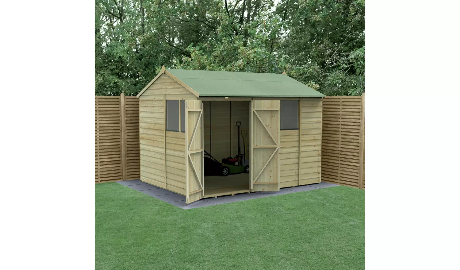 Forest Beckwood Shiplap 4 Windows Reverse Apex Shed - 10x8ft
