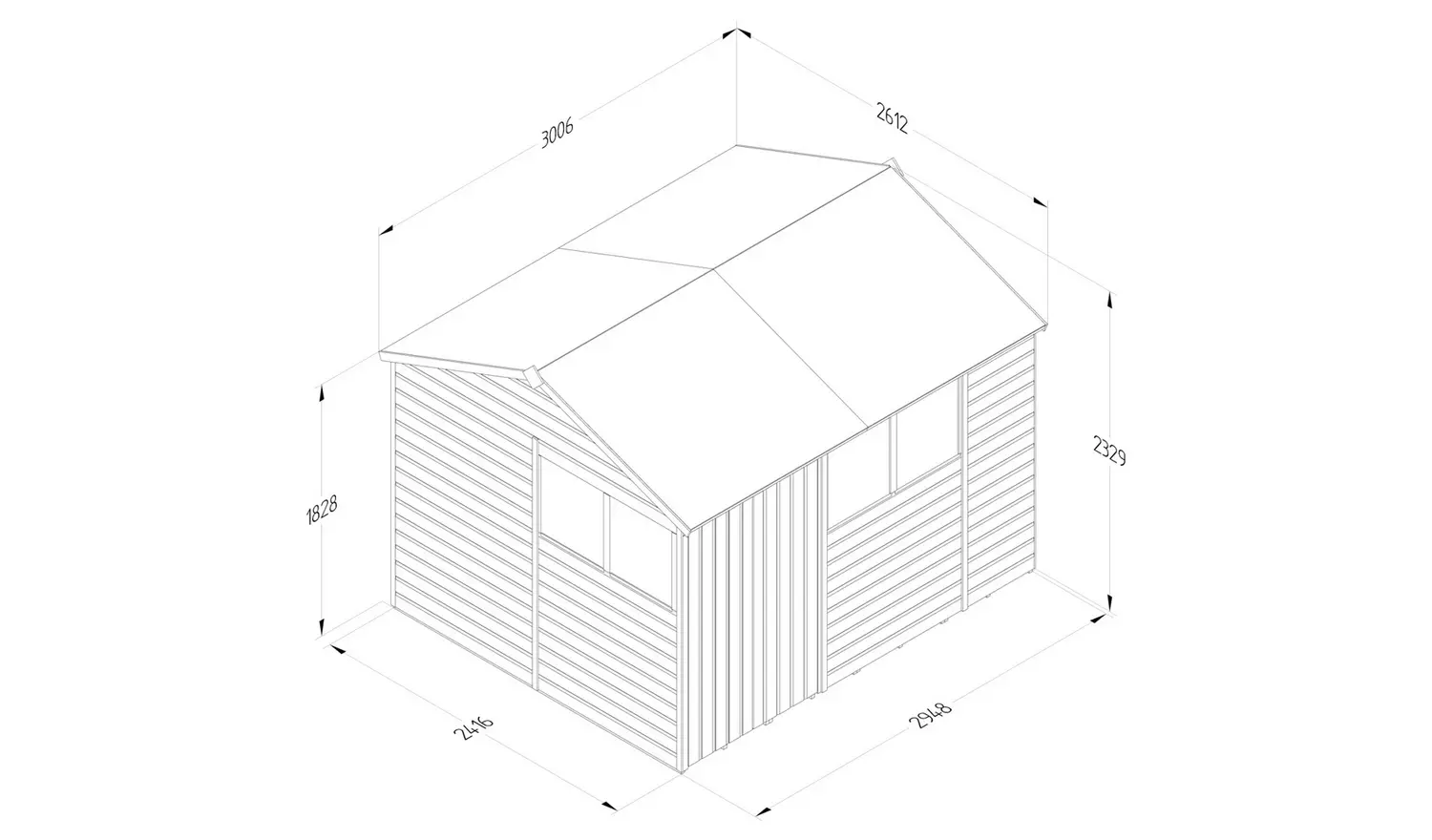 Forest Beckwood Shiplap 4 Windows Reverse Apex Shed - 10x8ft