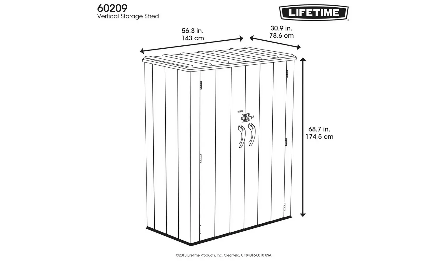 Lifetime Plastic Brown Vertical Storage Shed - 5'3ft