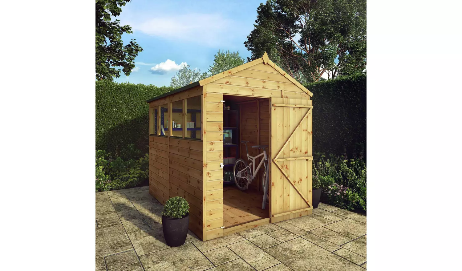 Mercia Shiplap 4Glazed Windows Apex Shed - 8 x 6ft