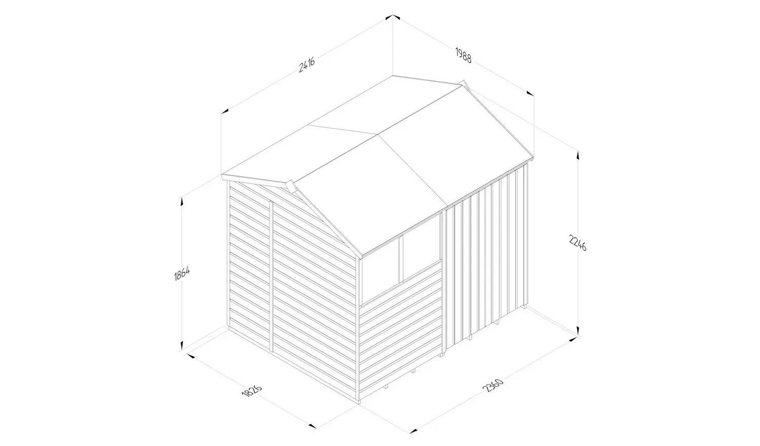 Forest Beckwood Shiplap 2 Windows Reverse Apex Shed - 8x6ft