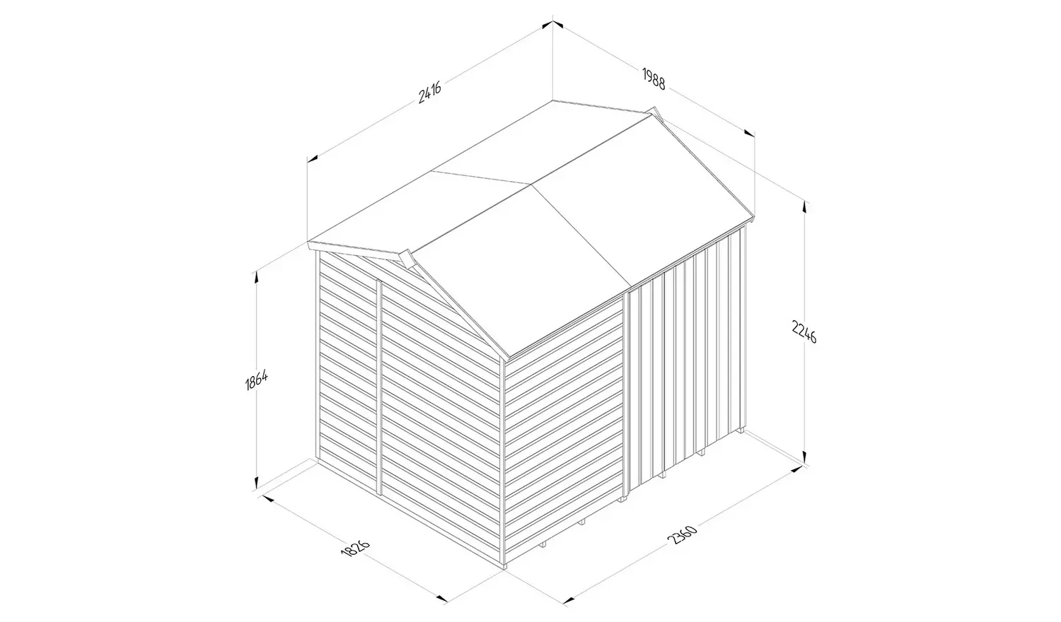 Forest Beckwood Shiplap Windowless Reverse Apex Shed - 8x6ft