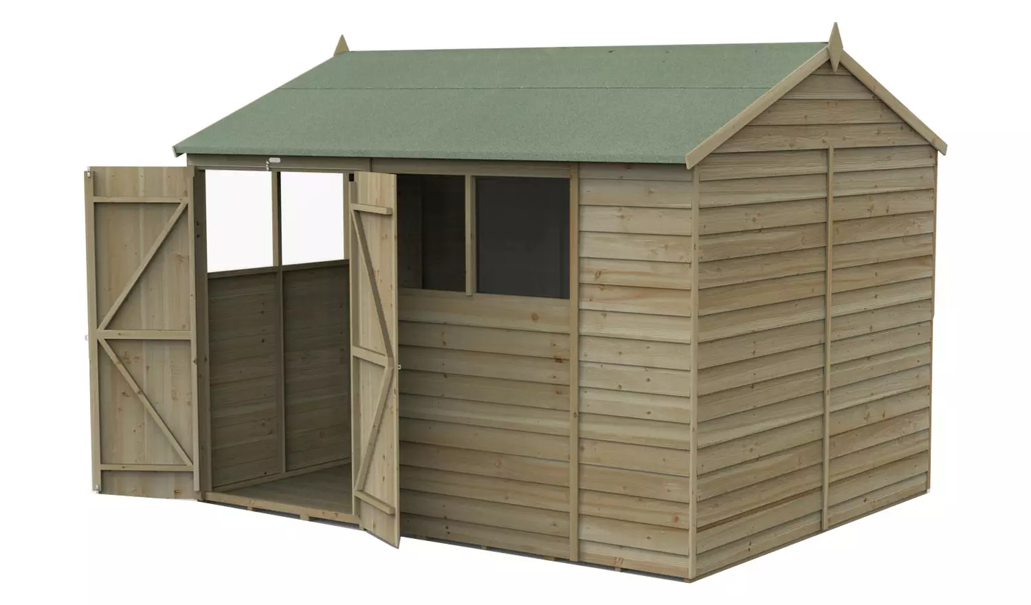 Forest 4Life Overlap 4 Windows Reverse Apex Shed - 10 x 8ft