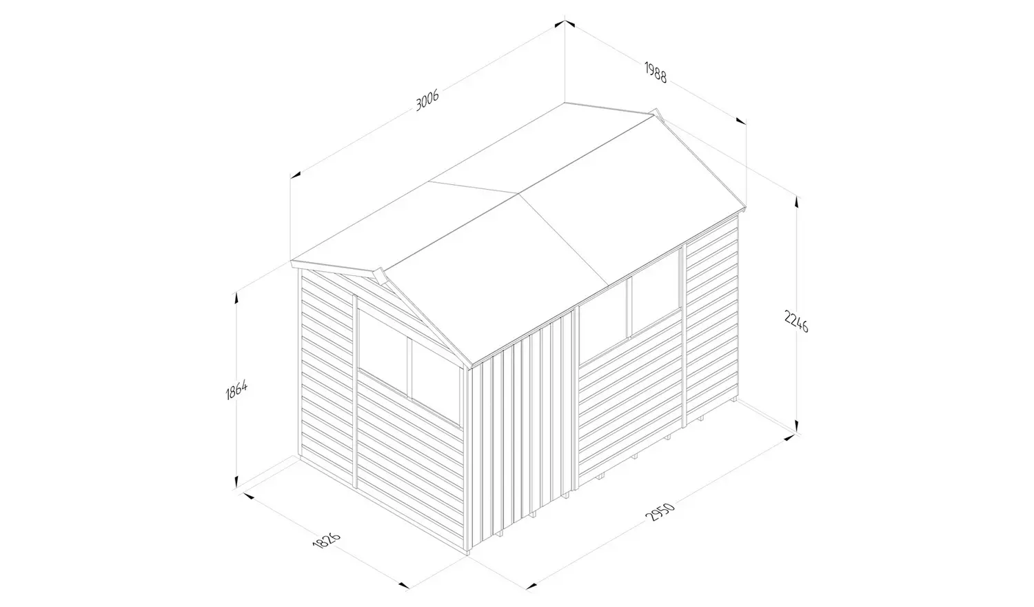 Forest Beckwood Shiplap 4 Clear Window Apex Shed - 10 x 6ft