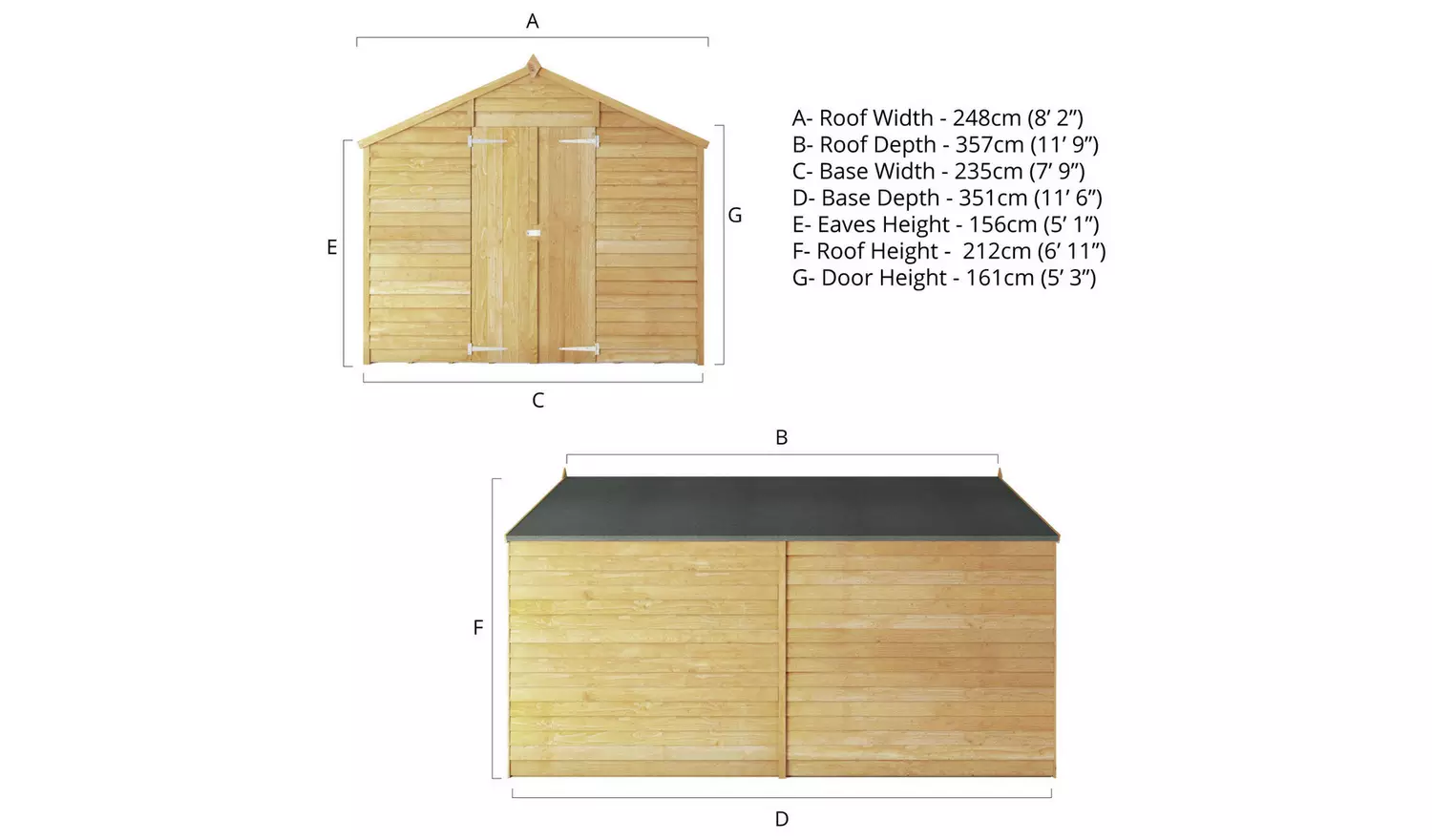 Mercia Wooden Overlap Windowless Shed 12 x 8ft