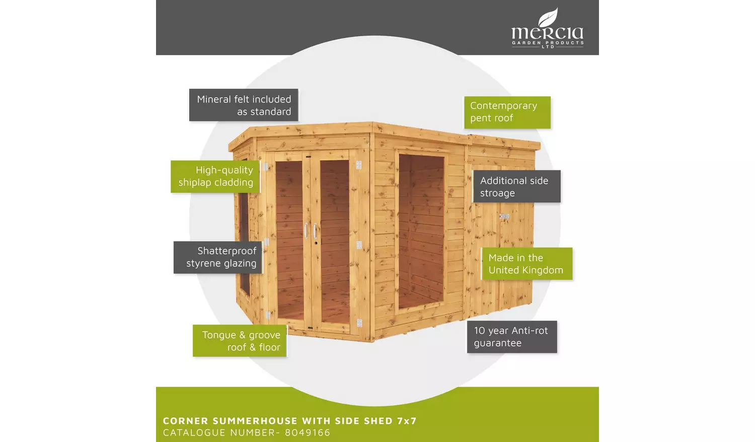Mercia Corner Summerhouse with Shed - 7 x 7ft