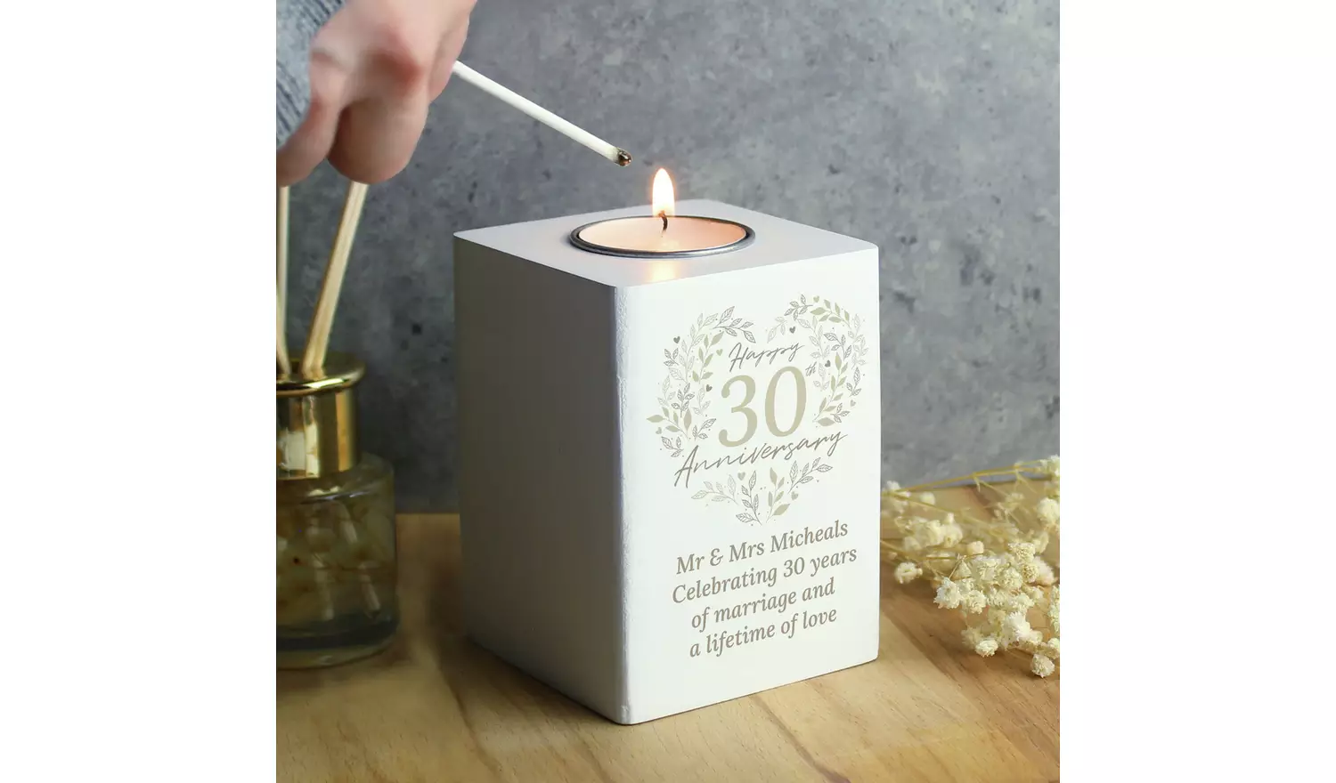 Personalised Message 30th Pearl Anniversary Tea Light Holder