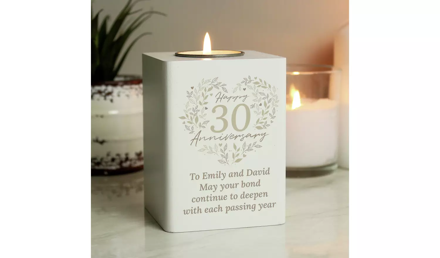 Personalised Message 30th Pearl Anniversary Tea Light Holder