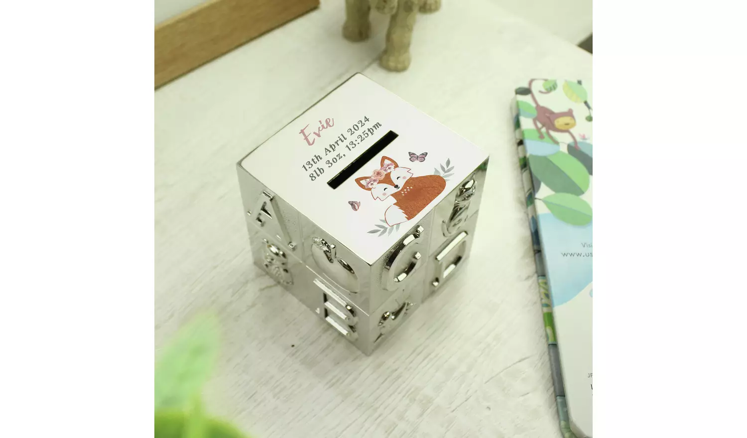 Personalised Message Fox ABC Metal Money Box